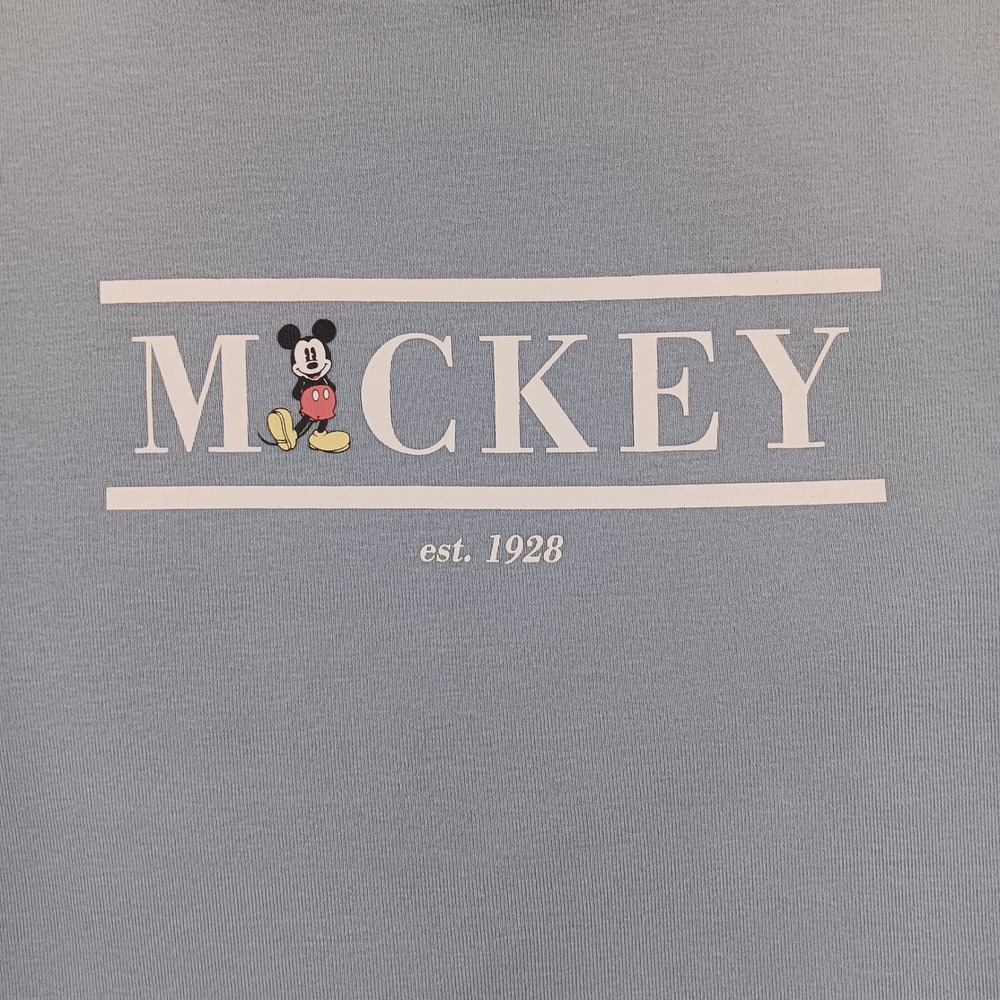 Disney Mickey Mouse Graphic Ringer Tee‎ Women XL Blue Striped Shoulder